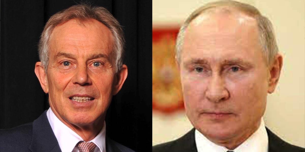 Llun o Tony Blair a Vladimir Putin