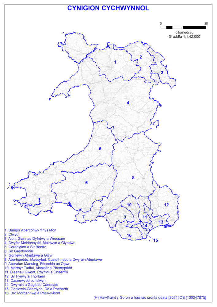 Map etholaethau newydd y Senedd