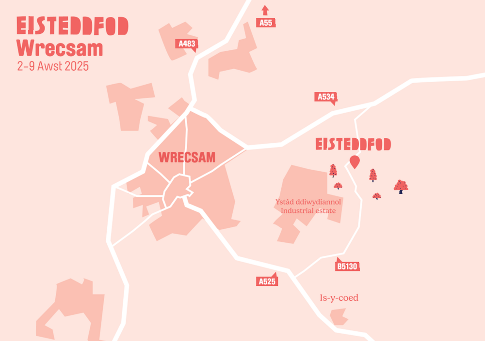 Map lleoliad Eisteddfod Wrecsam