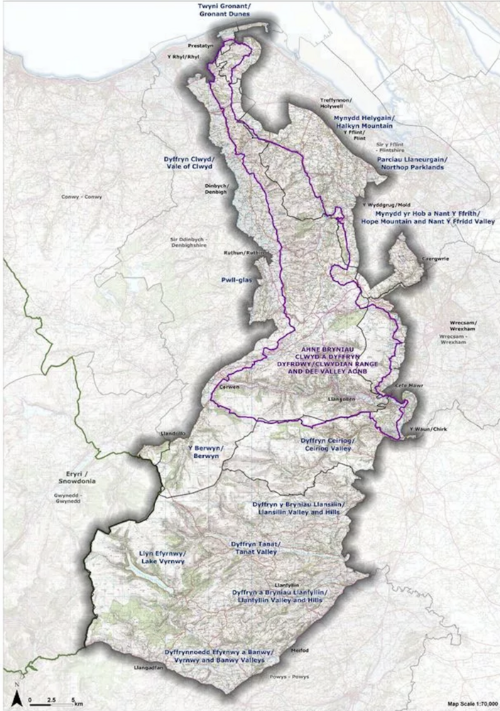 Map o gynllun ar gyfer Parc Cenedlaethol newydd yng ngogledd ddwyrain Cymru
